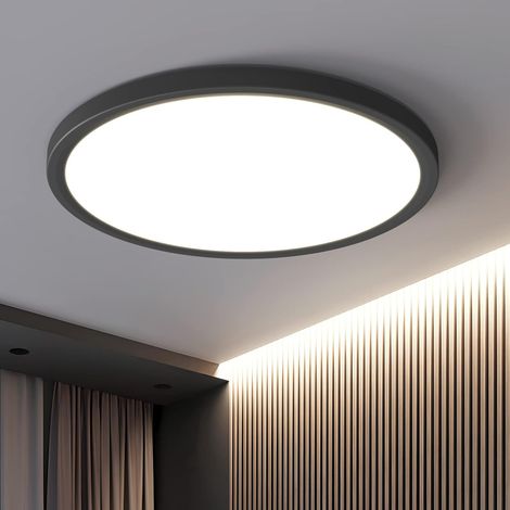Plafonnier LED 48 W, étanche IP44, éclairage de salle de bain, ultra-fin, noir, pour salon, chambre, cuisine, bureau, lumière neutre 4000 K, diamètre 40 cm [Classe énergétique E]