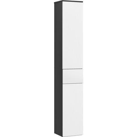 Colonne de salle de bain en bois gain de place avec 2 placards et un tiroir, 30 x 28 x 180 cm, noire