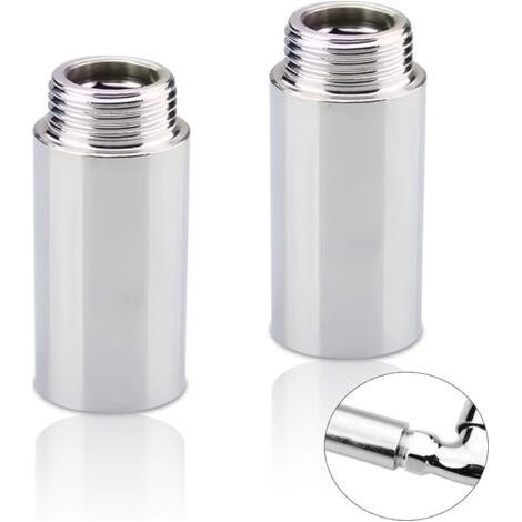 Pair Lot de 2 rallonges de robinet 1/2\" x 60 mm, 1/2\" IG x 1/2\" AG DN15, rallonge filetée DN15, raccord d'extension en acier inoxydable 60 mm pour installation de chauffage et d'eau potable (1/5)