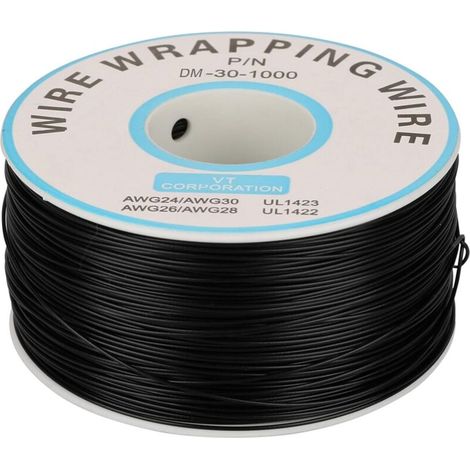 200m Rouleau de Câble Électrique 0.25mm 30AWG 80℃ Câble de Test Isolant PVC Fil Électrique en Cuivre Etamé à un Noyau pour Wrapping (Noir)