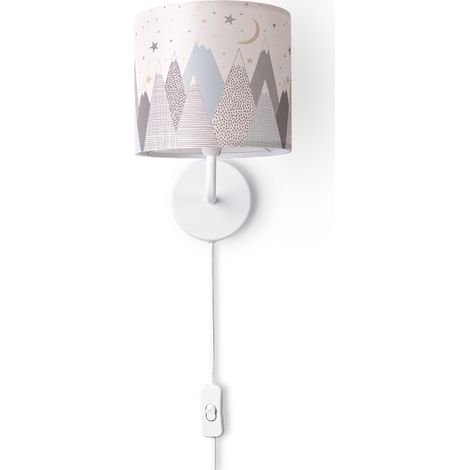Paco Home Lampe Table Chambre DEnfant Applique Rue Pompiers Abat-jour Tissu Rond Lampe murale - Blanc, Design 7 (Ø18 cm)