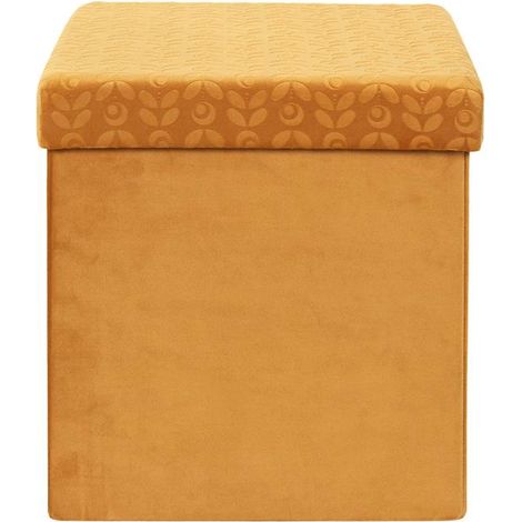 The Home Deco Factory – Coffre pouf pliable rétro moutarde – Assise capitonnée 38 cm – Rangement optimisé – Poids supporté 110 kg (1/5)