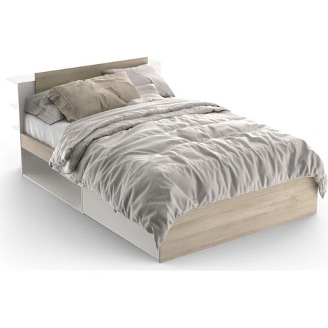 Cama matrimonio Life en color roble Kronberg y blanco mate con cabecero y 2 cajones 135-140x190-200 cm (1/8)
