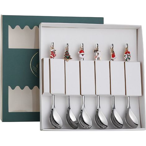Cuillère À Café En Acier Inoxydable - Design Noël Arbre Renne Père Noël - Pour Thé Dessert Soupe - Lot De 6 Pièces (1/5)