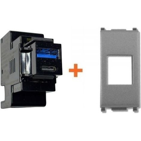 Perry presa USB A + C 3A compatibile Vimar Plana silver - 1MCUSB002A