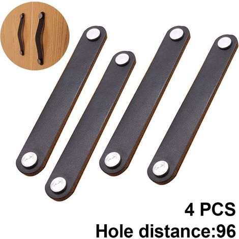 Lot de 4 poignées de meubles, poignées en cuir, boutons de meubles, poignées de placard, noires KLB (1/5)