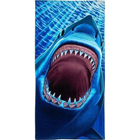 Serviette de plage ultra douce en coton peluche à motif requin, pour les amoureux des requins (1/5)