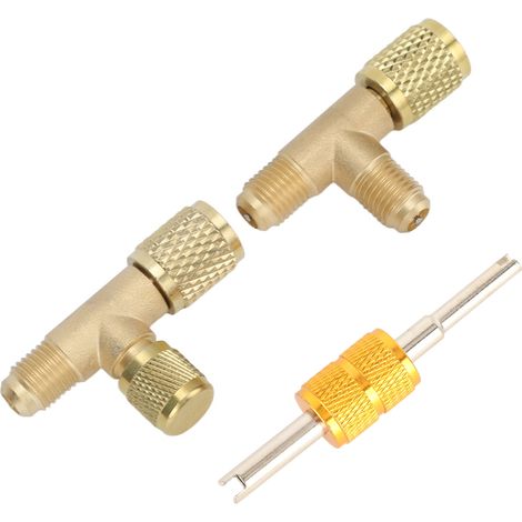 T-Stück für R2, R12, R134, 1/4-Zoll-SAE-Anschluss für Nachfüllschlauch, Ventilschlüssel und Druckentlüfter (1/5)