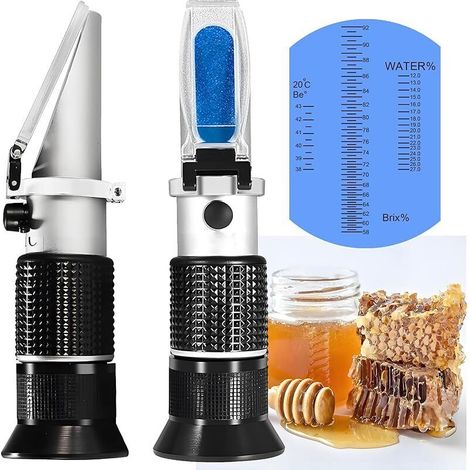 Miel Réfractomètre, Hand Held être '(Baume)/Brix/Eau Réfractomètre pour Miel, Test, Tri-Scale (Baume: 38–43 ° Brix: 58–92% de l'eau: 12–27%)