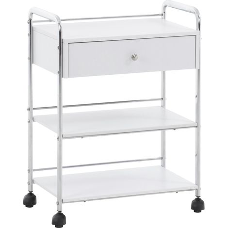 Carro de servicio mueble de almacenaje con ruedas para oficina cosmética cajón y 2 estantes blanco 100003064 (1/4)