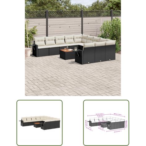 The Living Store 12-tlg. Garten-Sofagarnitur mit Kissen Schwarz Poly Rattan - Gartenmöbel Set - PE-Rattan Möbel - Outdoor Lounge - Esszimmergarnitur - Balkonmöbel (1/3)