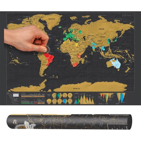 Carte du Monde à Gratter - 82 x 59 cm - Planisphère à Gratouiller - Carte Décorative Confortable