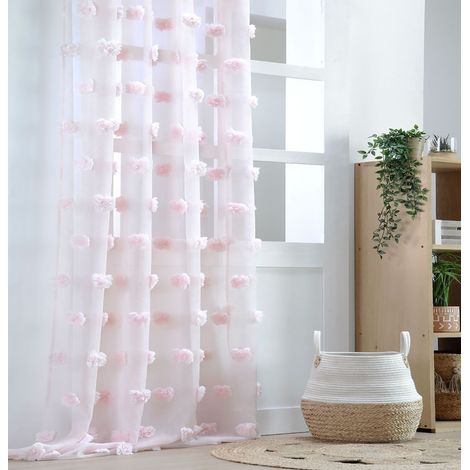 COTONOU - Voilage à Pompons 135x260 cm - Style Bohème