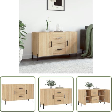 The Living Store Sideboard Sonoma-Eiche 100x36x60 cm Holzwerkstoff - Schreibtisch - Wohnzimmermöbel - Sideboard - Holz Sideboard - Eichefarben (1/5)
