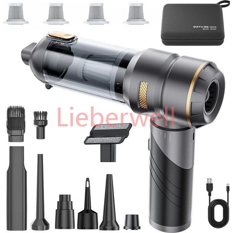 Aspirateur de voiture haute puissance, portable, sans fil, avec moteur sans balais, machine de nettoyage puissante, souffleur d'air pour appareils ménagers,Grey Gold 4HEPA BOX