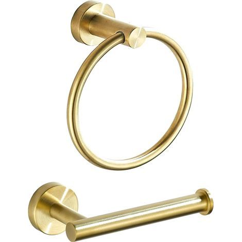 Lot de 2 Anneaux Porte-Serviettes dorés, matériel de Salle de Bain avec Porte-Papier Toilette et Porte-Serviette, Support Mural, Accessoires de Salle de Bain Or brossé en Acier Inoxydable (1/5)