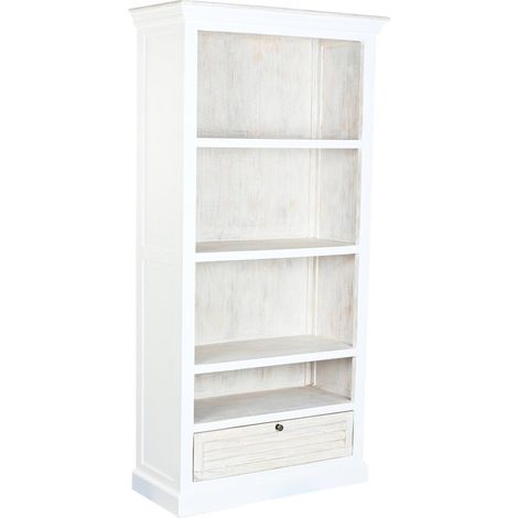 Étagère romantique en bois de manguier blanc style méditerranéen - Blanc effet bois manguier patiné (1/5)