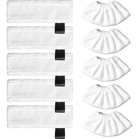 Lot de 10 accessoires – Nettoyeur vapeur – 5 serpillières + 5 housses – Microfibre – Rechange (1/5)