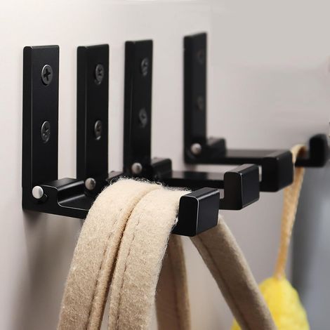 Juego de 4 ganchos de pared plegables para abrigo, bufanda, bolso, toalla, llave, sombrero Negro (1/5)