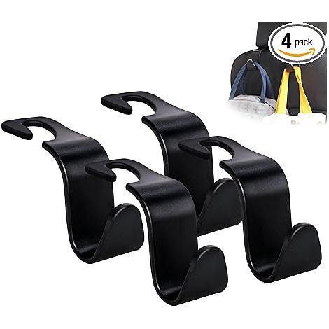 Crochet de siège auto, lot de 4, organisateur de rangement universel pour sac à main, manteau, compatible avec tous les véhicules, noir, type S (1/5)