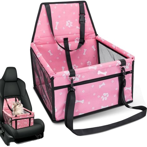 Hundeautositz, Hunde- und Katzentransporttasche mit Sicherheitsgurt, Hundeautositz mit Nivellierstange, faltbar, geeignet für kleine bis mittelgroße Hunde (Rosa) (1/5)