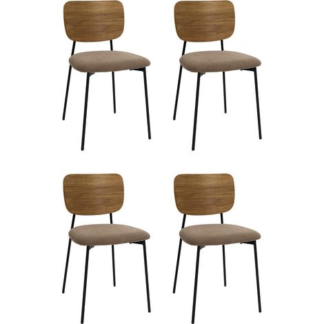 Lot de 4 Chaises Côtelées Bois "Jules" 77cm Taupe (1/5)