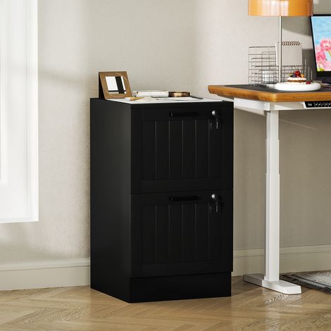 Caisson de travail noir en bois, 40x40x71 cm, avec compartiments verrouillables et étagères réglables, armoire de bureau à 2 tiroirs avec cadenas. (1/5)