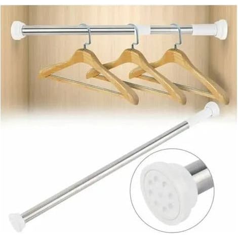 Perche télescopique en acier inoxydable sans perçage, réglable de 50 à 80 cm, extrémités antidérapantes en caoutchouc, argent/blanc (1/2)
