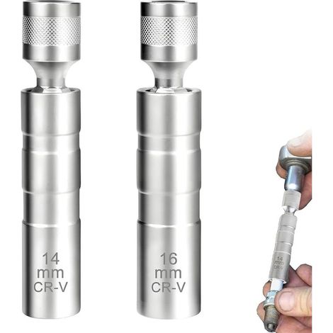 2 Pièces Clé à Bougie 16mm & 14mm Douille Bougie,Cle a Bougie,Outil de Démontage de Bougies,Clé Bougie pour Réparation Automobile (1/5)