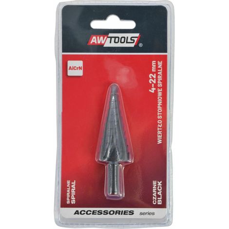 AWTOOLS WIERTŁO STOPNIOWE SPIRALNE/ 4-22mm/ AICrN/ CZARNE