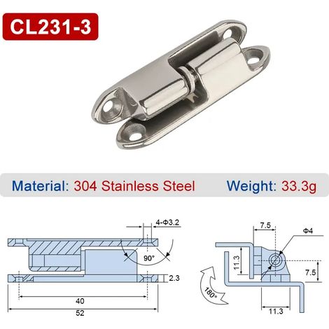 (CL231-3-304) 2 charnières mâles/femelles détachables en acier inoxydable CL231-1-2, charnières enfichables en alliage de zinc pour boîtier électrique, charnières de porte amovibles (1/5)