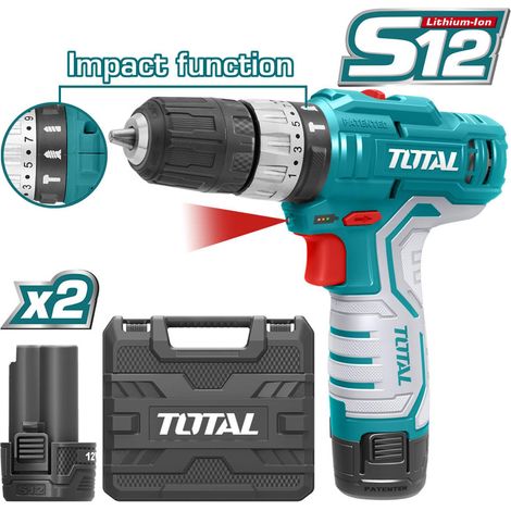 TRAPANO AVVITATORE A BATTERIA A PERCUSSIONE 12V 2BATTERIE TOTAL