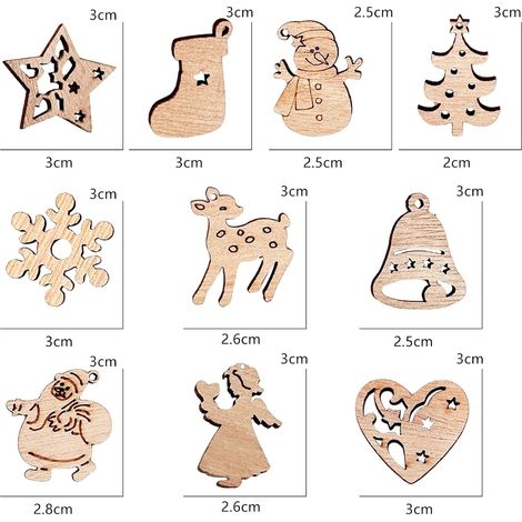 100 pezzi di ornamenti natalizi in legno per decorazioni per alberi di Natale - Dischi in legno - per artigianato fai da te, regalo, decorazione natalizia, (1/4)