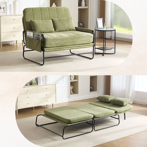 Canapé-lit convertible, canapé deux places transformable avec structure métallique, canapé moderne en chenille avec rangement latéral, adapté au bureau à domicile, salon, appartements et chambres d'am (1/5)