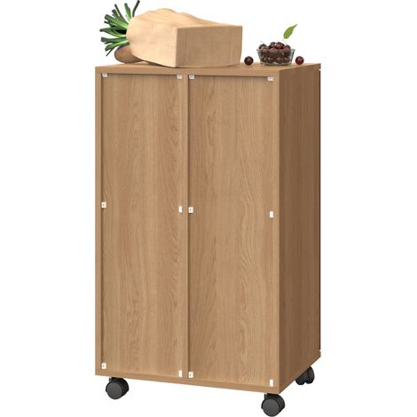 Armario cubo de basura de 2 compartimentos con ruedas en acabado roble 46,7 x 35 x 80,3 cm HOMVRA (1/5)