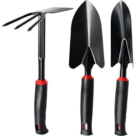 Kit de jardinage 3 pièces – Ensemble d'outils de jardin en acier inoxydable avec poignée antidérapante, truelle de jardinage, transplantoir et double houe pour potager, serres, jardinières et bêchage (1/4)