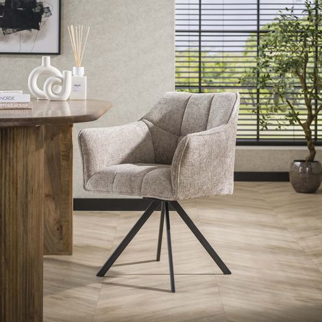 2er-Set Esszimmerstühle, Lino-Chenille-Stoff, sattes Sand, (1/3)