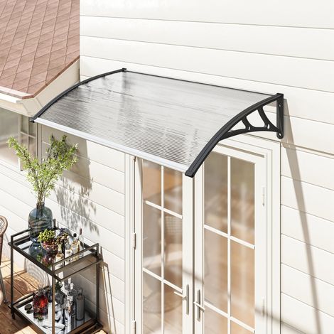 Auvent extérieur pour fenêtres et portes, en polycarbonate et aluminium, 110 x 60 x 18 cm - Transparent