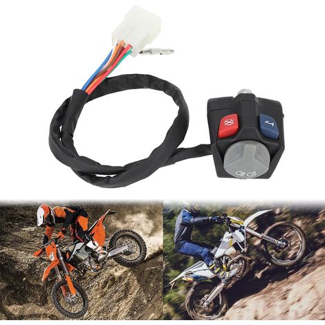 Interrupteur Bouton d'arrêt de l'interrupteur de moto Dirt Bike Kill Switch Klaxon 12 V Interrupteur d'éclairage pour 125-950cc Convient pour 125-950CC, interrupteur de direction 12V pour éclairage, (1/5)