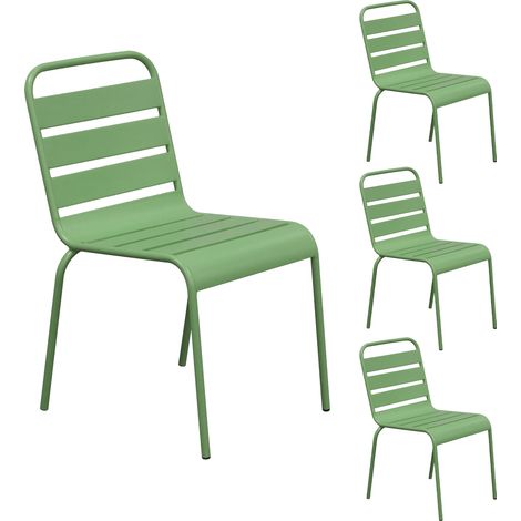 Lot de 4 chaises de jardin en métal vert - BACA