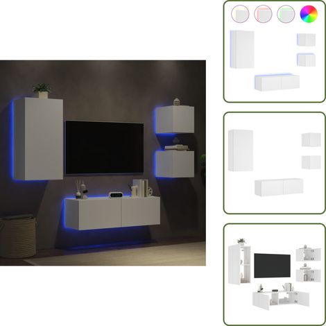 4-tlg. TV-Wohnwand mit LED-Leuchten Weiß - TV-Wandregal - TV-Einrichtung - Regal Weiß - Fernsehschrank - Wohnzimmer Dekoration (1/5)