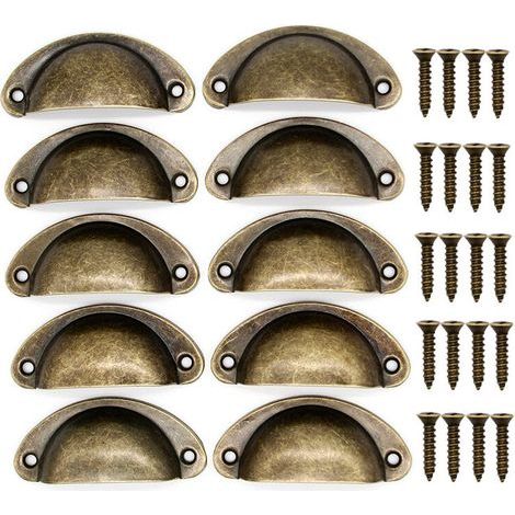 Lot de 10 Poignées de Tiroir Rétro en Métal Pour Meubles de Cuisine Porte d\'armoire Placards avec Boutons Meubles en Laiton Antique 81×35mm Bronze (1/5)