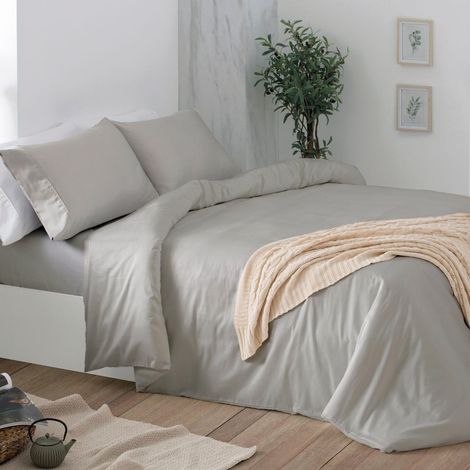 Housse de Couette Coton Satin Coton 300 Fils, 405 Gris (1/4)