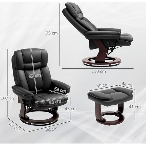 Relaxsessel 360° drehbar mit Fußhocker aus schwarzem Kunstleder (1/4)