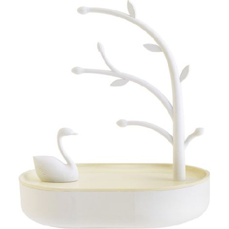 Support Bijoux - Porte-Bijoux Arbre + Plateau + Porte-Anneau Cygne - Organisation Bijoux Table - Lot de 3 Pièces (1/5)