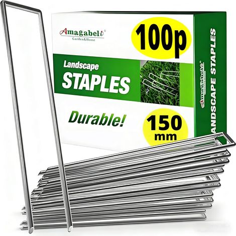 100 Piquets de Jardin Pelouse Agrafe Toile de Paillage en Forme de U, 150 mm Ø3mm Ongles Mauvaises Herbes Tissu Piquets Galvanisé Piquet de Fixation en Acier pour Bache (1/5)