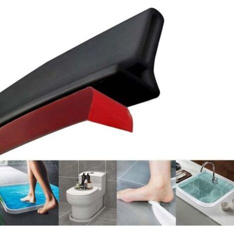 Barrière de douche pliable – Système de rétention d'eau – Taille ajustable 3 x 5 cm – Matériau flexible – Couleur noir pour douches sans bordure (1/3)