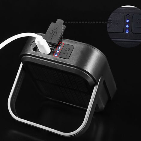 Lampe de camping solaire haute luminosité, étanche, rechargeable par USB, lampe de tente extérieure, lampe de secours extérieure, noire. (1/5)
