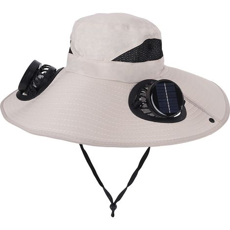 Chapeau de Pêcheur Solaire avec Double Ventilateur USB, Casquette Anti-UV Légère pour Extérieur Été, Protection Solaire Respirante avec Fil Métallique, Idéal pour la Pêche et le Jardinage (Kaki)-lsw