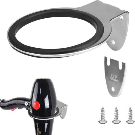 Support Sèche-cheveux - Acier Inoxydable - Diamètre Intérieur 7,5 cm - Longueur 12,5 cm - Mural - Salle De Bain - 1 Pièce (1/5)